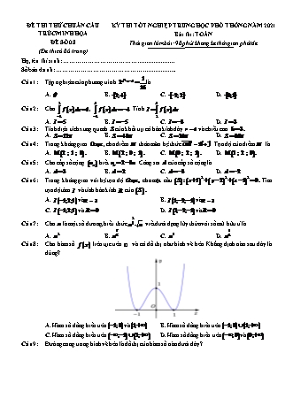 Đề thi thử chuẩn cấu trúc minh họa kì thi Tốt nghiệp THPT môn Toán - Đề số 8 - Năm học 2020-2021 (Có đáp án)