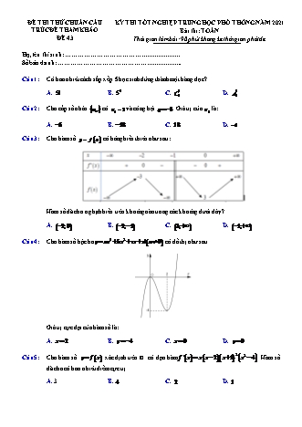 Đề thi thử chuẩn cấu trúc minh họa kì thi Tốt nghiệp THPT môn Toán - Đề số 43 - Năm học 2020-2021 (Có đáp án)