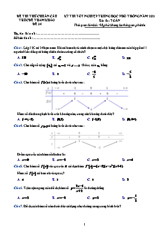 Đề thi thử chuẩn cấu trúc minh họa kì thi Tốt nghiệp THPT môn Toán - Đề số 34 - Năm học 2020-2021 (Có đáp án)