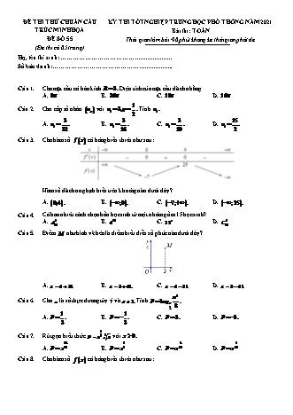 Đề thi thử chuẩn cấu trúc minh họa kì thi Tốt nghiệp THPT môn Toán - Đề số 55 - Năm học 2020-2021 (Có đáp án)