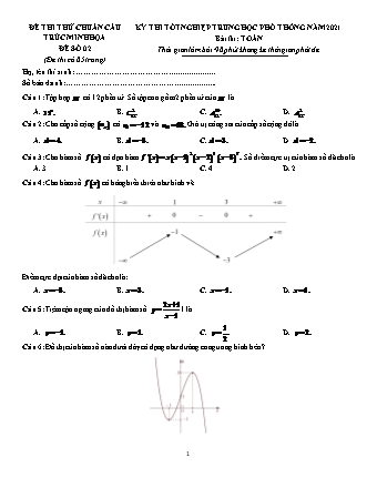 Đề thi thử chuẩn cấu trúc minh họa kì thi Tốt nghiệp THPT môn Toán - Đề số 2 - Năm học 2020-2021 (Có đáp án)