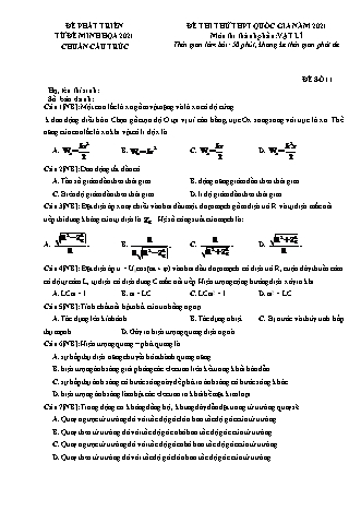 Đề thi thử kì thi THPT Quốc gia Khoa học tự nhiên - Phần: Vật lí - Đề số 11 - Năm học 2021 (Có đáp án)