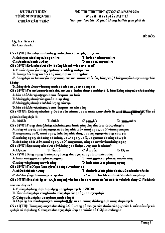 Đề thi thử kì thi THPT Quốc gia Khoa học tự nhiên - Phần: Vật lí - Đề số 5 - Năm học 2021 (Có đáp án)