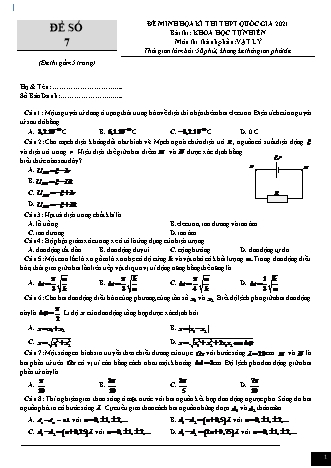 Đề thi thử kì thi THPT Quốc gia Khoa học tự nhiên - Phần: Vật lí - Đề số 7 - Năm học 2021 (Có đáp án)