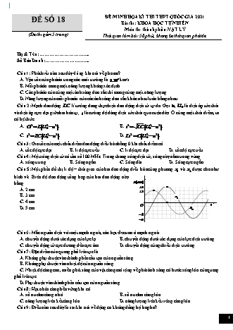 Đề thi thử kì thi THPT Quốc gia Khoa học tự nhiên - Phần: Vật lí - Đề số 18 - Năm học 2021 (Có đáp án)