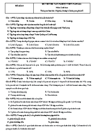 Đề thi thử kì thi Tốt nghiệp THPT Khoa học tự nhiên - Phần: Sinh học - Đề số 4 - Năm học 2021 (Có đáp án)