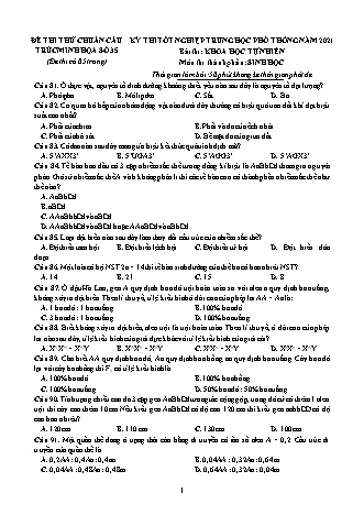 Đề thi thử kì thi Tốt nghiệp THPT Khoa học tự nhiên - Phần: Sinh học - Đề số 35 - Năm học 2021 (Có đáp án)