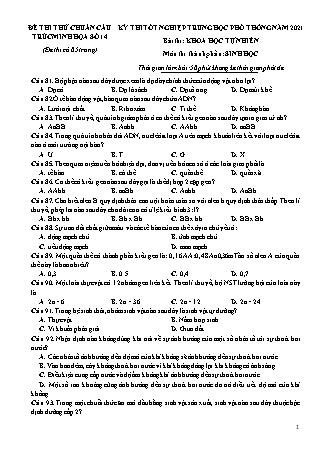 Đề thi thử kì thi Tốt nghiệp THPT Khoa học tự nhiên - Phần: Sinh học - Đề số 14 - Năm học 2021 (Có đáp án)