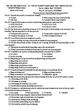 Đề thi thử kì thi Tốt nghiệp THPT Khoa học tự nhiên - Phần: Sinh học - Đề số 6 - Năm học 2021 (Có đáp án)