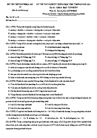 Đề thi thử kì thi Tốt nghiệp THPT Khoa học tự nhiên - Phần: Sinh học - Đề số 24 - Năm học 2021 (Có đáp án)