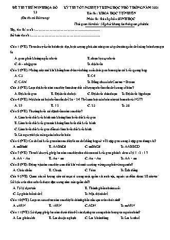 Đề thi thử kì thi Tốt nghiệp THPT Khoa học tự nhiên - Phần: Sinh học - Đề số 23 - Năm học 2021 (Có đáp án)