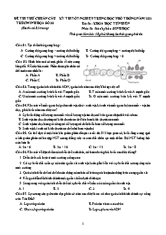 Đề thi thử kì thi Tốt nghiệp THPT Khoa học tự nhiên - Phần: Sinh học - Đề số 30 - Năm học 2021 (Có đáp án)