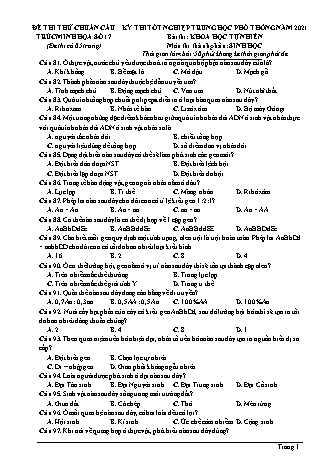 Đề thi thử kì thi Tốt nghiệp THPT Khoa học tự nhiên - Phần: Sinh học - Đề số 17 - Năm học 2021 (Có đáp án)