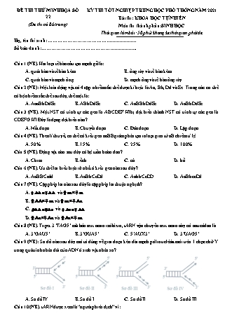 Đề thi thử kì thi Tốt nghiệp THPT Khoa học tự nhiên - Phần: Sinh học - Đề số 22 - Năm học 2021 (Có đáp án)
