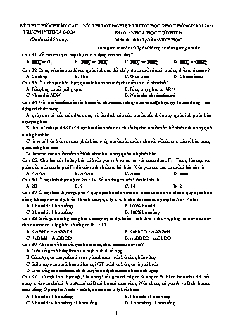 Đề thi thử kì thi Tốt nghiệp THPT Khoa học tự nhiên - Phần: Sinh học - Đề số 34 - Năm học 2021 (Có đáp án)