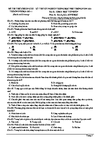 Đề thi thử kì thi Tốt nghiệp THPT Khoa học tự nhiên - Phần: Sinh học - Đề số 11 - Năm học 2021 (Có đáp án)