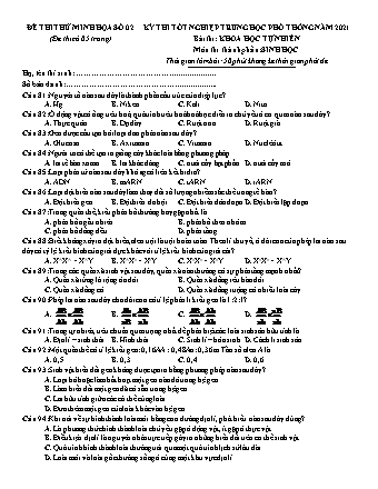 Đề thi thử kì thi Tốt nghiệp THPT Khoa học tự nhiên - Phần: Sinh học - Đề số 2 - Năm học 2021 (Có đáp án)