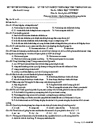 Đề thi thử kì thi Tốt nghiệp THPT Khoa học tự nhiên - Phần: Sinh học - Đề số 1 - Năm học 2021 (Có đáp án)