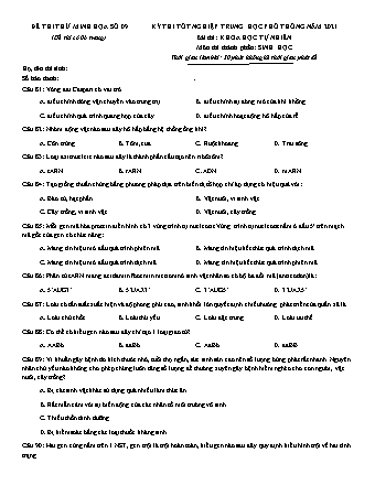 Đề thi thử kì thi Tốt nghiệp THPT Khoa học tự nhiên - Phần: Sinh học - Đề số 9 - Năm học 2021 (Có đáp án)