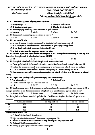 Đề thi thử kì thi Tốt nghiệp THPT Khoa học tự nhiên - Phần: Sinh học - Đề số 29 - Năm học 2021 (Có đáp án)