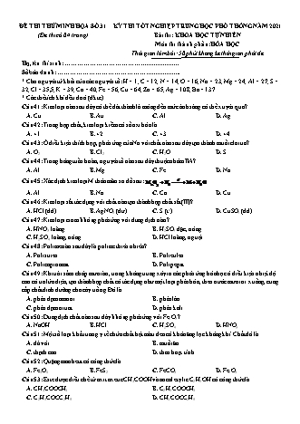 Đề thi thử THPT Quốc gia Khoa học tự nhiên - Phần: Hóa học - Đề số 31 - Năm học 2021 (Có đáp án)