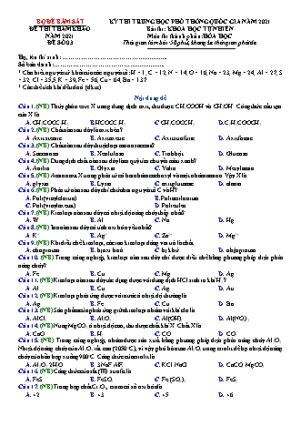 Đề thi thử THPT Quốc gia Khoa học tự nhiên - Phần: Hóa học - Đề số 3 - Năm học 2021 (Có đáp án)