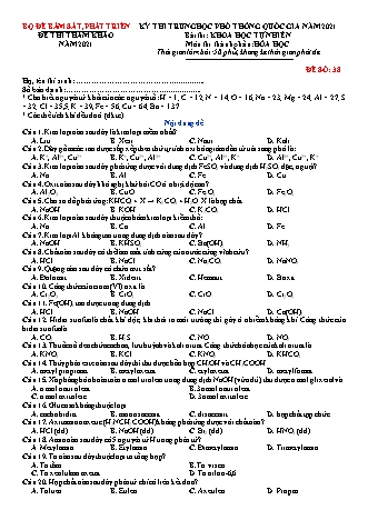 Đề thi thử THPT Quốc gia Khoa học tự nhiên - Phần: Hóa học - Đề số 38 - Năm học 2021 (Có đáp án)