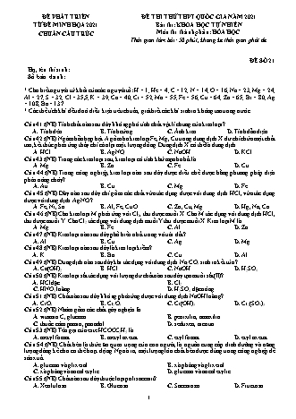 Đề thi thử THPT Quốc gia Khoa học tự nhiên - Phần: Hóa học - Đề số 21 - Năm học 2021 (Có đáp án)