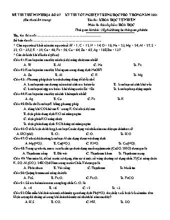 Đề thi thử THPT Quốc gia Khoa học tự nhiên - Phần: Hóa học - Đề số 7 - Năm học 2021 (Có đáp án)