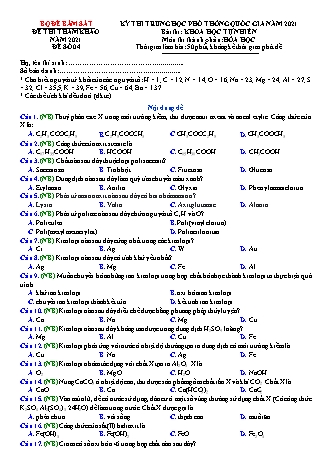 Đề thi thử THPT Quốc gia Khoa học tự nhiên - Phần: Hóa học - Đề số 4 - Năm học 2021 (Có đáp án)