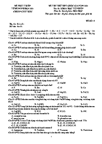 Đề thi thử THPT Quốc gia Khoa học tự nhiên - Phần: Hóa học - Đề số 14 - Năm học 2021 (Có đáp án)