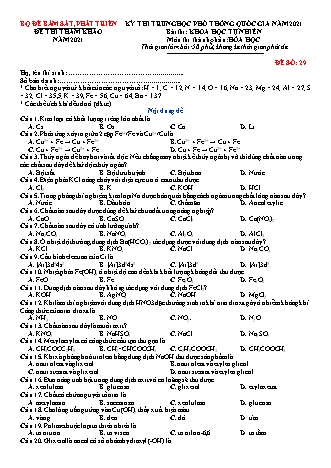 Đề thi thử THPT Quốc gia Khoa học tự nhiên - Phần: Hóa học - Đề số 29 - Năm học 2021 (Có đáp án)