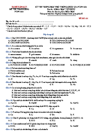 Đề thi thử THPT Quốc gia Khoa học tự nhiên - Phần: Hóa học - Đề số 6 - Năm học 2021 (Có đáp án)