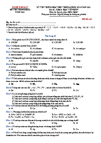 Đề thi thử THPT Quốc gia Khoa học tự nhiên - Phần: Hóa học - Đề số 8 - Năm học 2021 (Có đáp án)