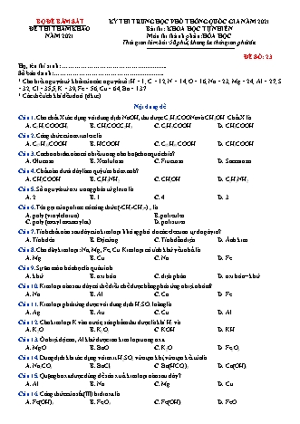 Đề thi thử THPT Quốc gia Khoa học tự nhiên - Phần: Hóa học - Đề số 23 - Năm học 2021 (Có đáp án)