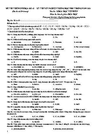 Đề thi thử THPT Quốc gia Khoa học tự nhiên - Phần: Hóa học - Đề số 18 - Năm học 2021 (Có đáp án)