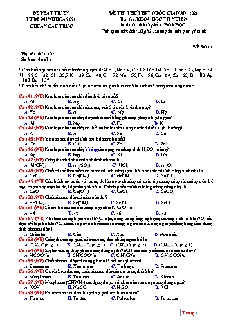 Đề thi thử THPT Quốc gia Khoa học tự nhiên - Phần: Hóa học - Đề số 11 - Năm học 2021 (Có đáp án)