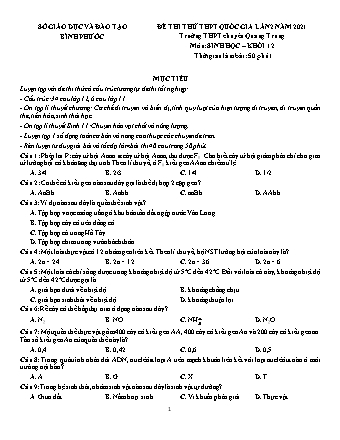 Đề thi thử THPT Quốc gia Khoa học tự nhiên - Phần: Sinh học - Lần 2 - Năm học 2021 - Trường THPT chuyên Quang Trung (Có đáp án)