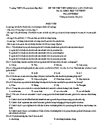 Đề thi thử THPT Quốc gia Khoa học tự nhiên - Phần: Sinh học - Lần 1 - Năm học 2021 - Trường THPT chuyên Quốc học Huế (Có đáp án)