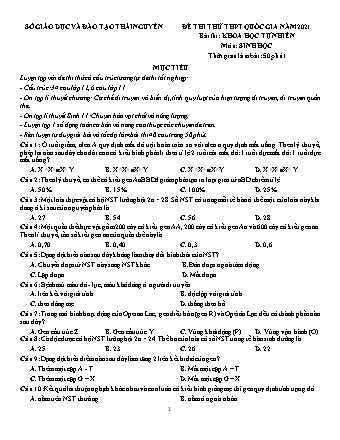 Đề thi thử THPT Quốc gia Khoa học tự nhiên - Phần: Sinh học - Năm học 2021 - Sở giáo dục và đào tạo Thái Nguyên (Có đáp án)