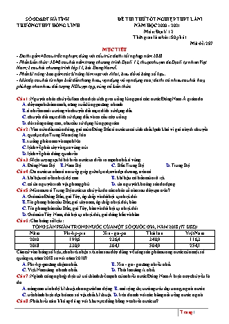 Đề thi thử THPT Quốc gia môn Địa lí - Lần 1 - Mã đề: 257 - Năm học 2020-2021 - Trường THPT Hồng Lĩnh (Có đáp án)