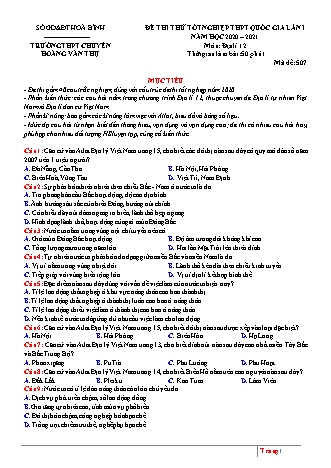 Đề thi thử THPT Quốc gia môn Địa lí - Lần 1 - Mã đề: 507 - Năm học 2020-2021 - Trường THPT chuyên Hoàng Văn Thụ (Có đáp án)