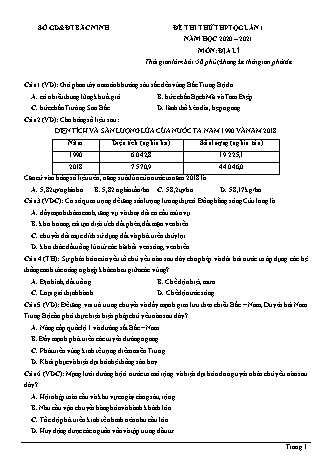 Đề thi thử THPT Quốc gia môn Địa lí - Lần 1 - Năm học 2020-2021 - Sở giáo dục và đào tạo Bắc Ninh (Có đáp án)