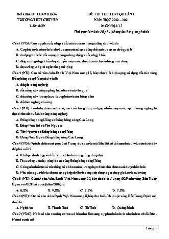 Đề thi thử THPT Quốc gia môn Địa lí - Lần 1 - Năm học 2020-2021 - Trường THPT chuyên Lam Sơn (Có đáp án)