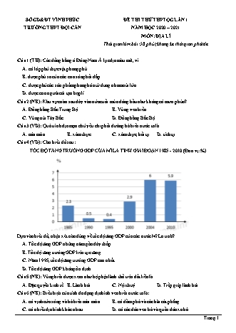 Đề thi thử THPT Quốc gia môn Địa lí - Lần 1 - Năm học 2020-2021 - Trường THPT Đội Cấn (Có đáp án)