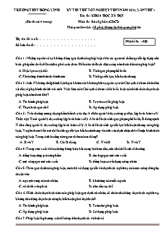 Đề thi thử THPT Quốc gia môn Giáo dục công dân - Lần 1 - Mã đề: 485 - Năm học 2020-2021 - Trường THPT Hồng Lĩnh (Có đáp án)