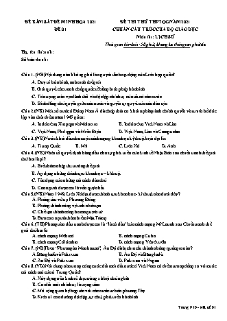 Đề thi thử THPT Quốc gia môn Lịch sử - Đề 1 - Năm học 2021 (Có đáp án)