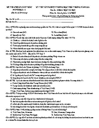 Đề thi thử THPT Quốc gia môn Lịch sử - Đề 12 - Năm học 2021 (Có đáp án)