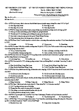 Đề thi thử THPT Quốc gia môn Lịch sử - Đề 17 - Năm học 2021 (Có đáp án)