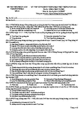 Đề thi thử THPT Quốc gia môn Lịch sử - Đề 2 - Năm học 2021 (Có đáp án)
